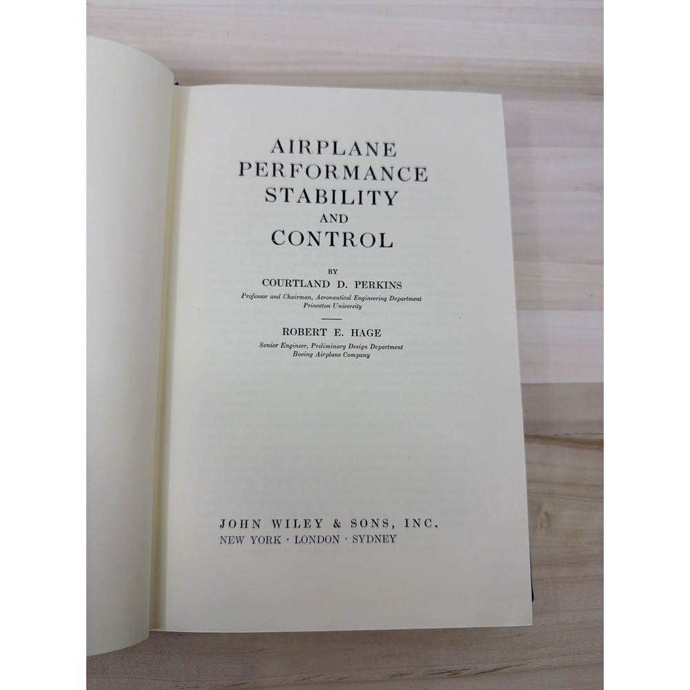 John Wiley Airplane Performance Stability Control Book OS Navy Good 1967 Vintage
